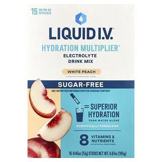 Liquid I.V., Hydration Multiplier®, Electrolyte Drink Mix, White Peach, Sugar Free, 15 Sticks, 0.45 oz (13 g) Each