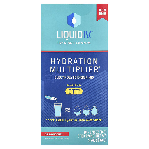Liquid I.v. Hydration Multiplier®, Electrolyte Drink Mix, Strawberry, 10 Stick Packs, 0.56 oz (16 g) Each