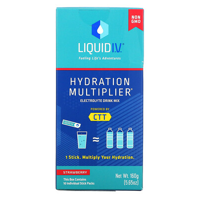 Liquid I.V. Hydration Multiplier, Electrolyte Drink Mix, Strawberry, 10 Individual Stick Packs, 0.56 oz (16 g) Each