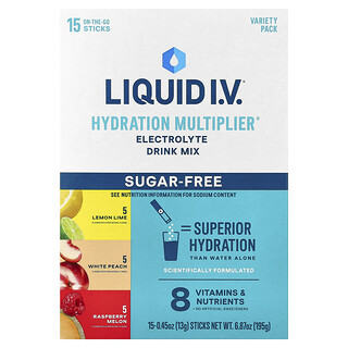 Liquid I.V., Hydration Multiplier®, Mélange à boire riche en électrolytes, Assortiment, Sans sucre, 15 sticks, 13 g pièce