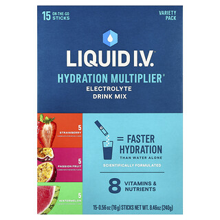 Liquid I.V., Hydration Multiplier®, Mélange à boire enrichi en électrolytes, Fraise, 15 sachets en stick, 16 g pièce
