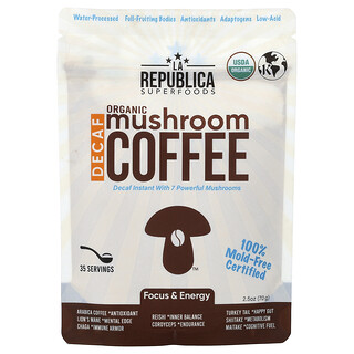 La Republica, Café de Cogumelos Orgânicos, Café Instantâneo com 7 Cogumelos, Descafeinado, 70 g (2,5 oz)