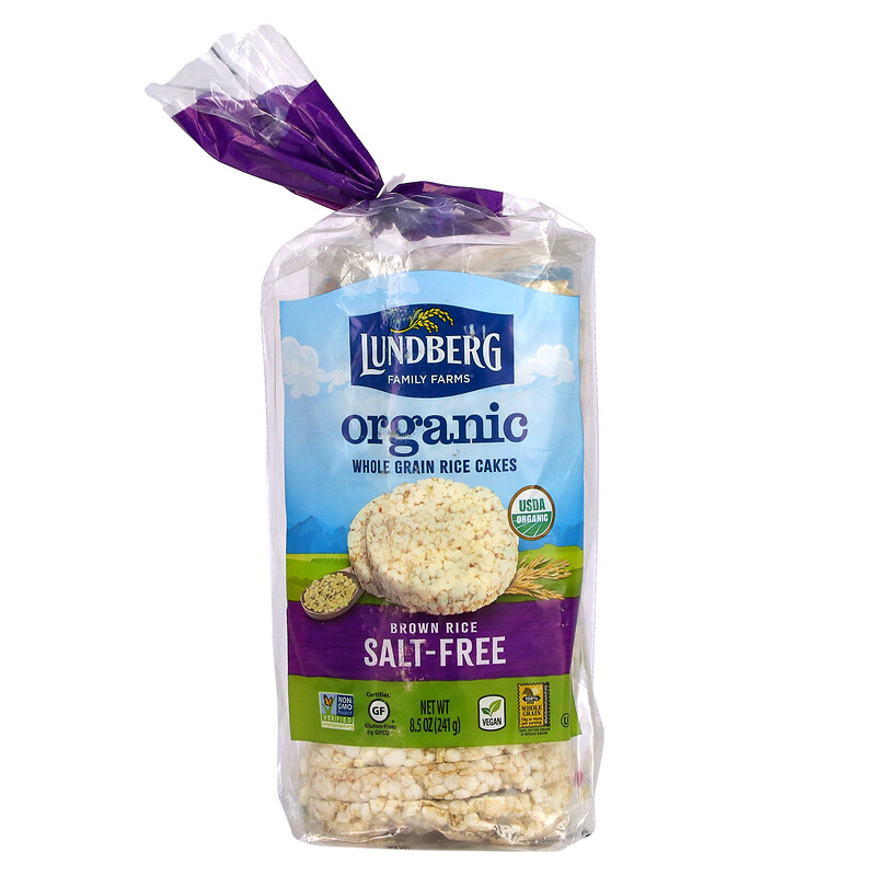Lundberg, Organic Whole Grain Rice Cakes, Brown Rice, Salt Free, 8.5 oz