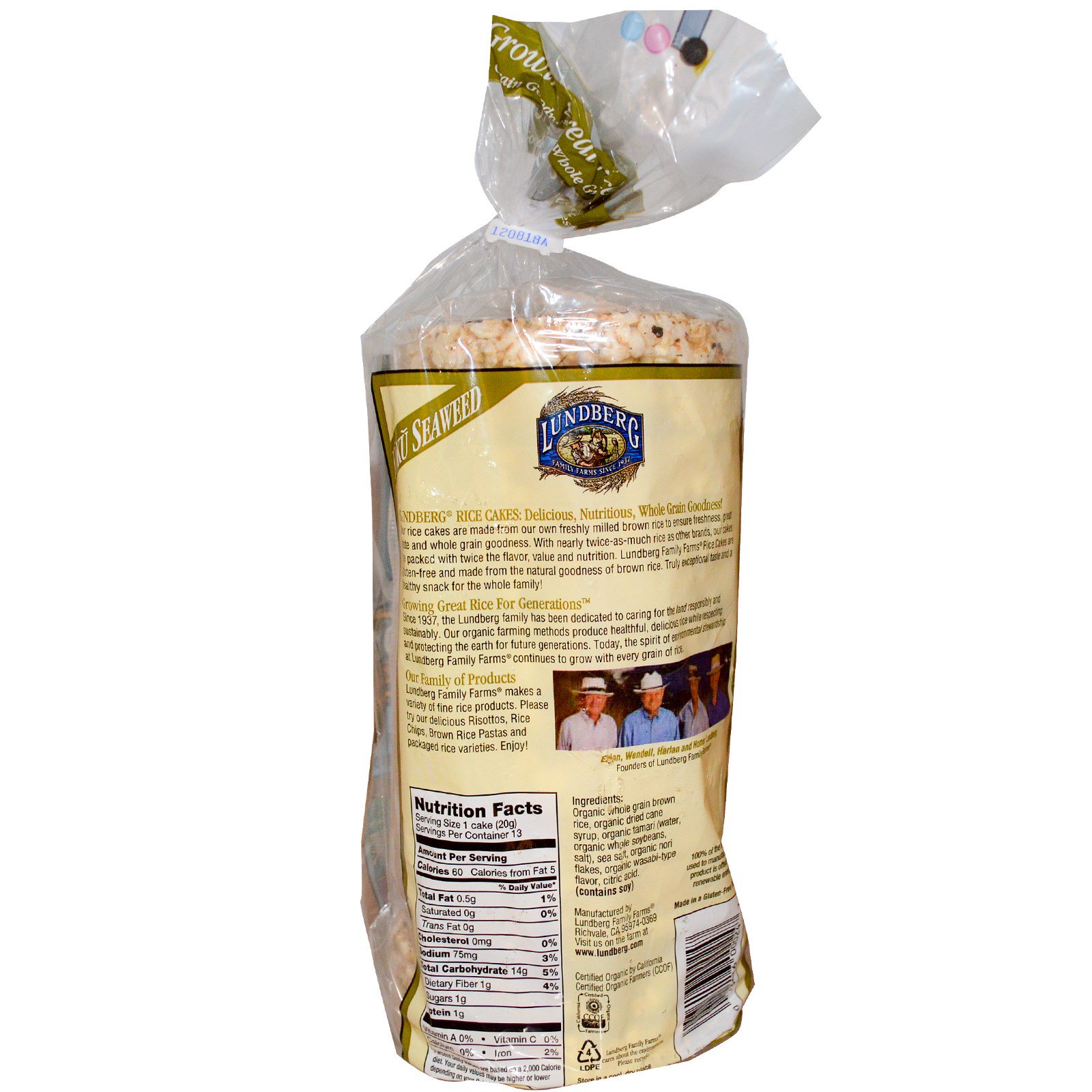 Lundberg Family farms Rice cake koko seaweed or 9.5oz (073416000247)