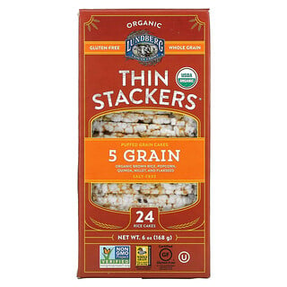 Lundberg, Organic Thin Stackers, Puffed Grain Cakes, 5 Grain, Salt-Free, 24 Rice Cakes, 6 oz (168 g)