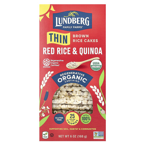 Lundberg Organic Thin Brown Rice Cakes, Red Rice & Quinoa, 6 oz (168 g)