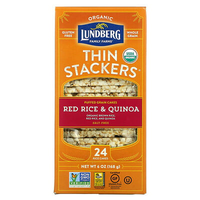 Купить Lundberg Thin Stackers, красный рис и киноа, без соли, 24 рисовых торта