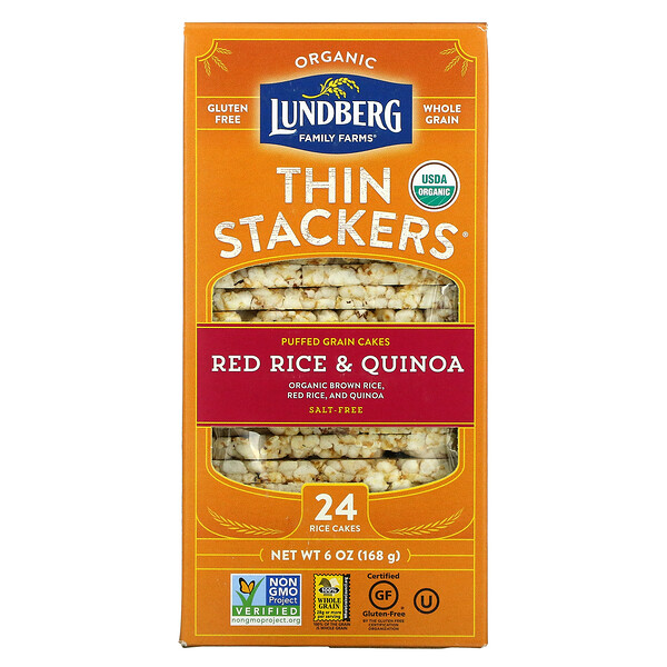 Lundberg‏, Thin Stackers, Red Rice & Quinoa, Salt-Free, 24 Rice Cakes
