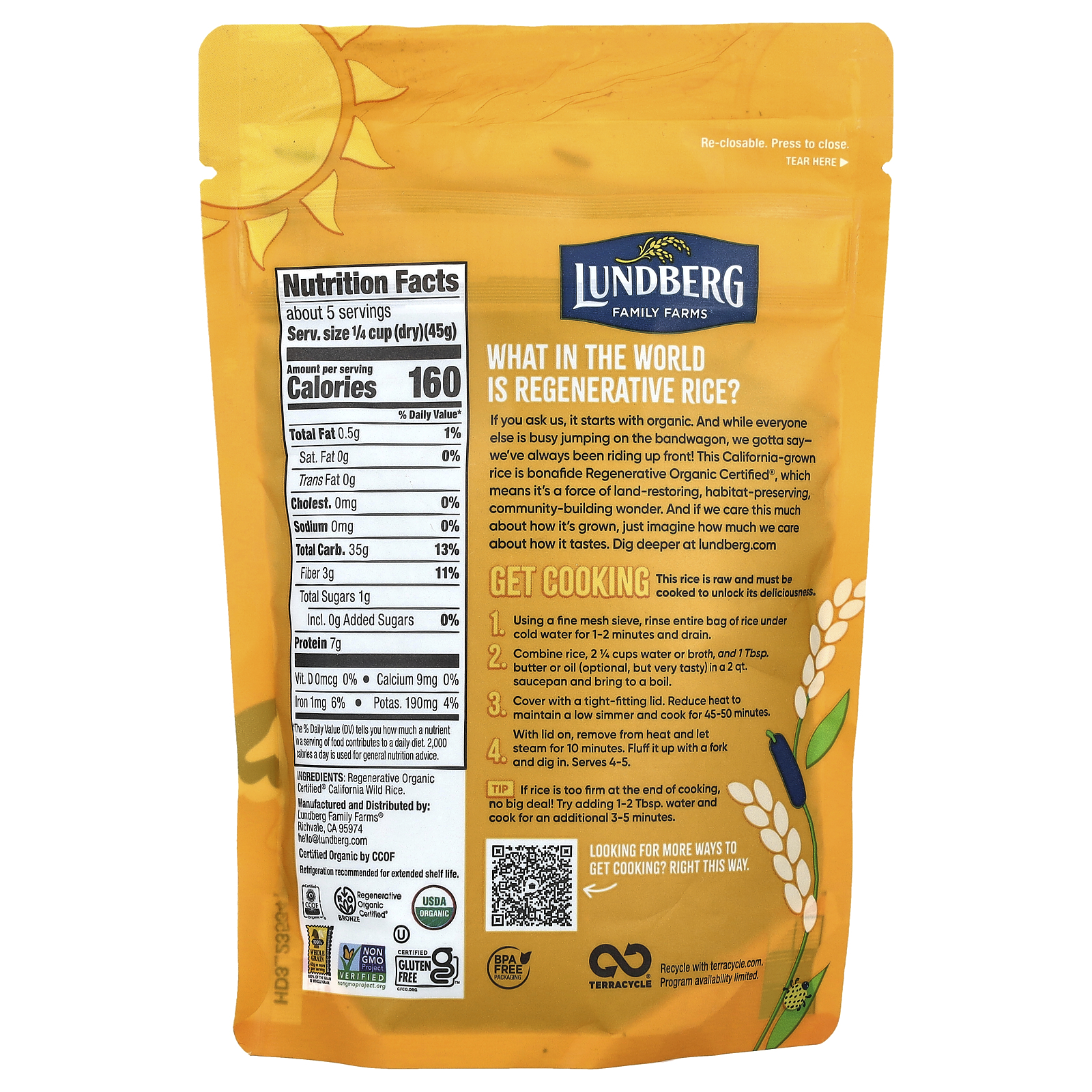Lundberg Riso Selvatico Bio 8 oz 227 g Senza Glutine, Kosher, Non OGM, Biologico - Foto 2 di 2