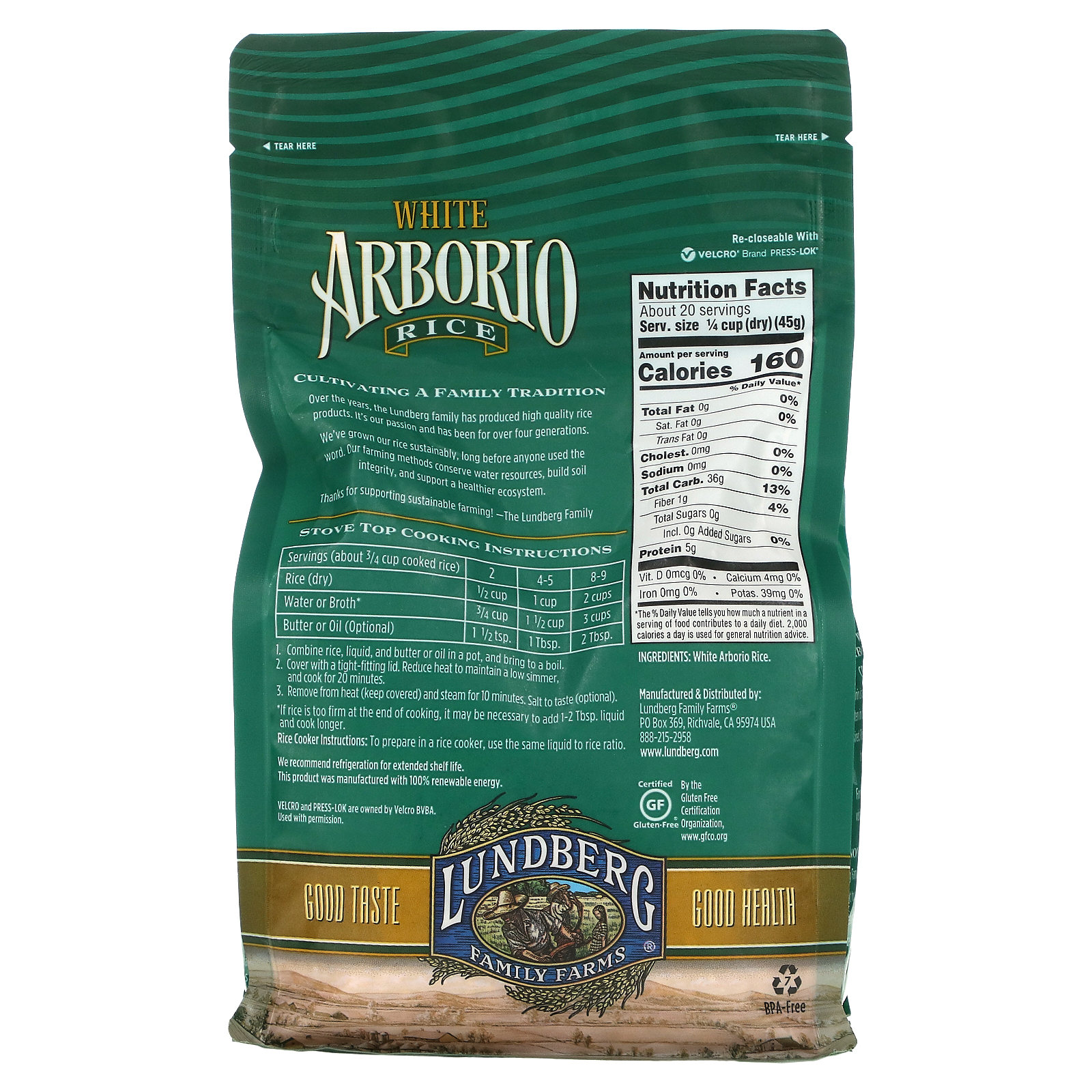 Lundberg, White Arborio Rice, Gluten Free, 32 oz (907 g) iHerb