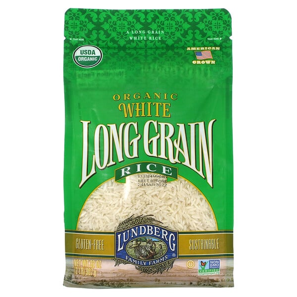 Lundberg‏, أرز أبيض عضوي طويل الحبة، 2 رطل، (907 جم)