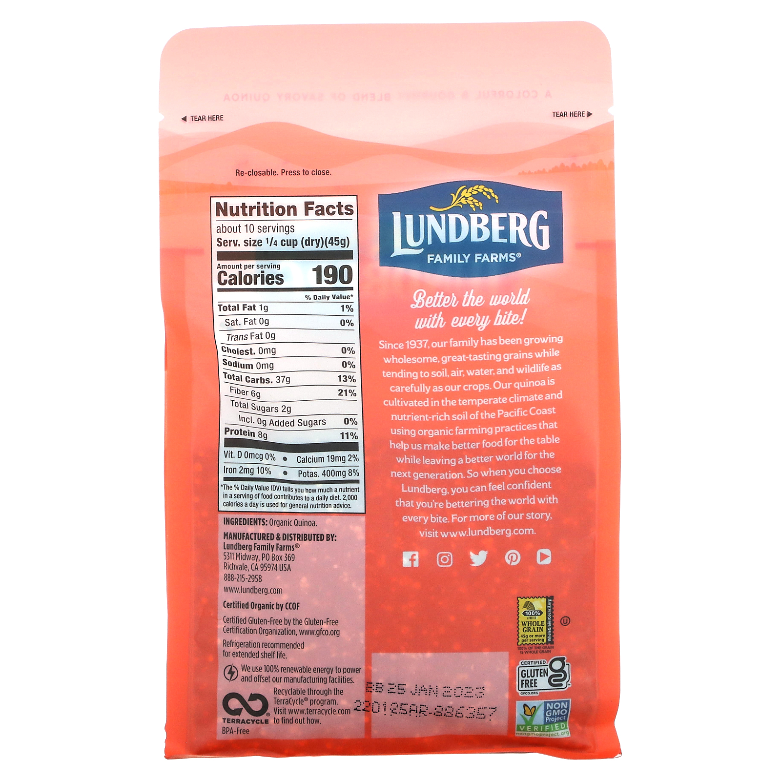 Lundberg Organic Quinoa Tri Color Blend 16 Oz 454 G