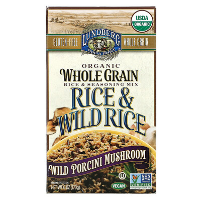 Lundberg Organic Whole Grain Rice & Seasoning Mix, Rice & Wild Rice, Wild Porcini Mushroom, 6 oz (170 g)