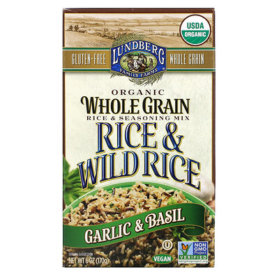 Купить Lundberg Organic Whole Grain Rice & Seasoning Mix, Rice & Wild Rice, Garlic & Basil, 6 oz (170 g)