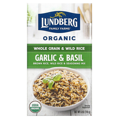 Купить Lundberg Органический цельнозерновой рис и смесь приправ, рис и дикий рис, чеснок и базилик, 170 г (6 унций)