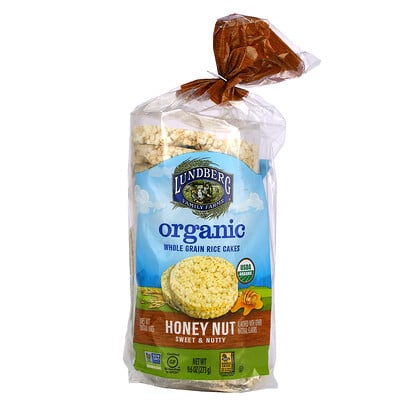 Lundberg Organic Whole Grain Rice Cakes, Honey Nut, Sweet & Nutty, 9.6 oz (273 g)