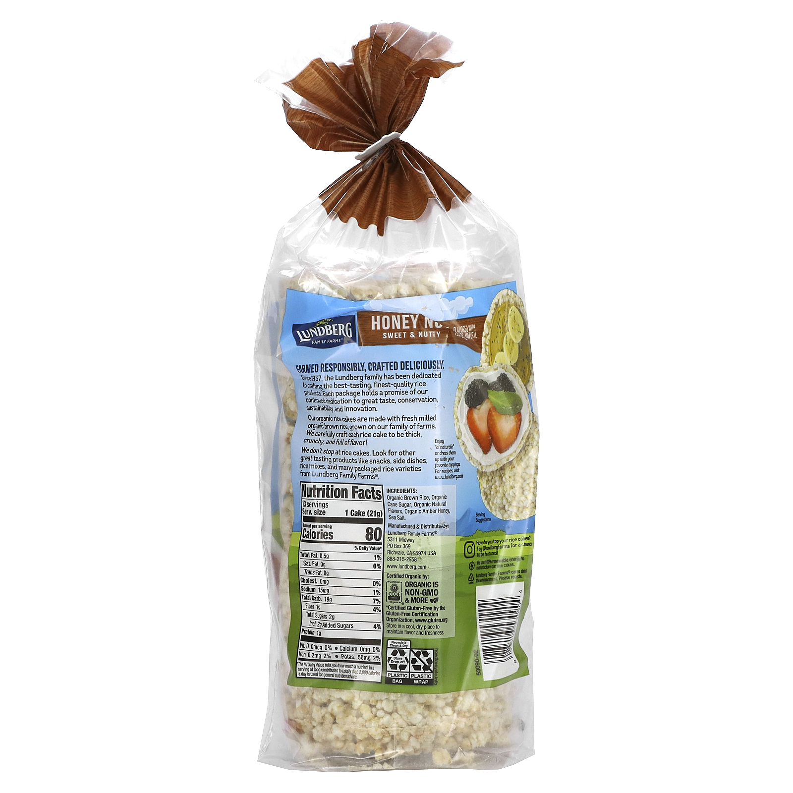 Lundberg, Organic Whole Grain Rice Cakes, Honey Nut, Sweet & Nutty, 9.6
