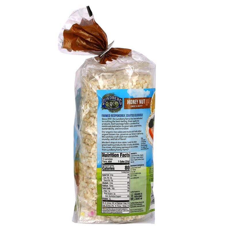 Lundberg, Organic Whole Grain Rice Cakes, Honey Nut, Sweet & Nutty, 9.6