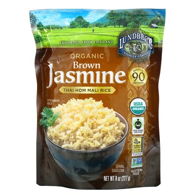 Купить Lundberg Organic Brown Jasmine, Thai Hom Mali Rice, 8 oz (227 g)