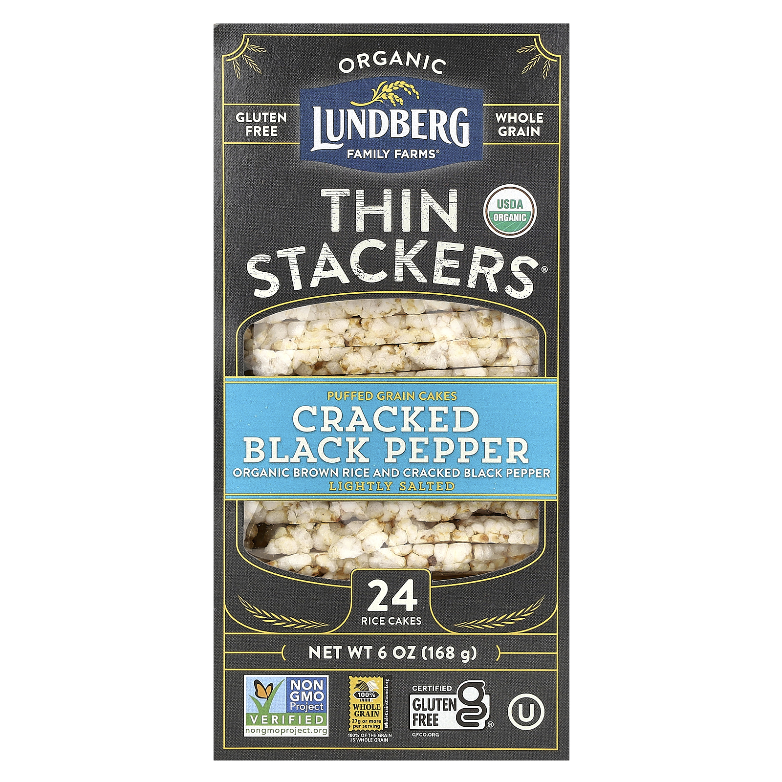 Organic Thin Stackers, Puffed Grain Cakes, Cracked Black Pepper, Lightly Salted, - Picture 1 of 2