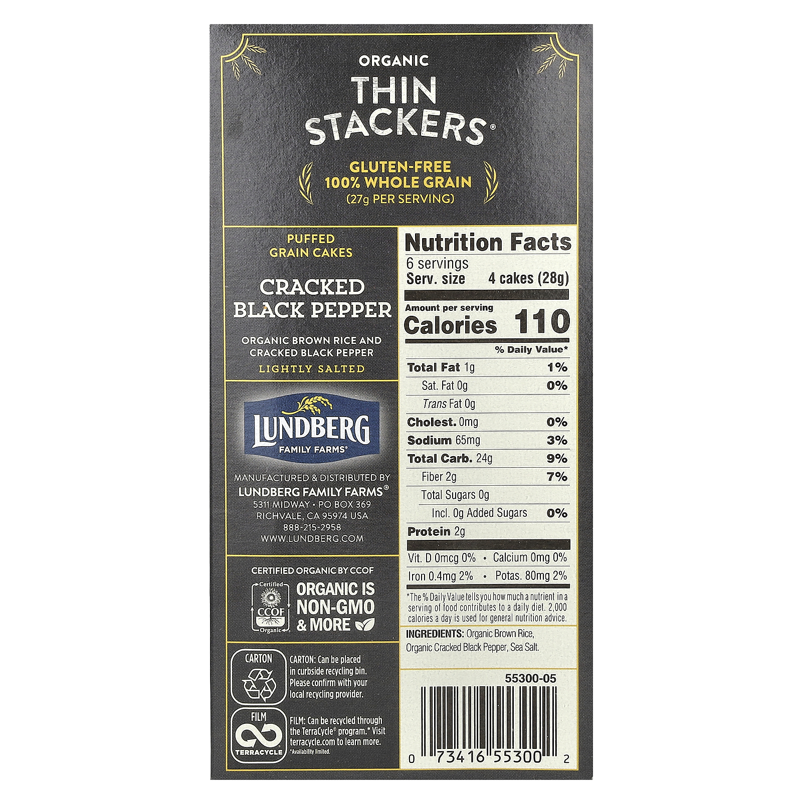 Organic Thin Stackers, Puffed Grain Cakes, Cracked Black Pepper, Lightly Salted, - Picture 2 of 2