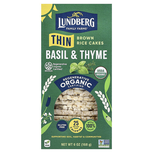Lundberg, Bio-Dünne braune Reiskuchen, Basilikum & Thymian, 168 g