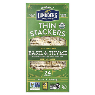 Lundberg, Organic Thin Stackers，谷物膨化饼，罗勒和麝香草，微咸，24 块米饼，6 盎司（168 克）