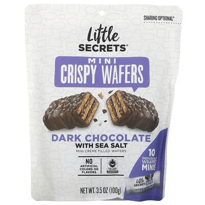 Купить Little Secrets Mini Crispy Wafers, темный шоколад с морской солью, 10 мини-упаковок в индивидуальной упаковке, 100 г (3, 5 унции)