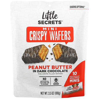 Little Secrets Mini Crispy Wafers, Peanut Butter In Dark Chocolate, 10 Individually Wrapped, 3.5 oz (100 g)