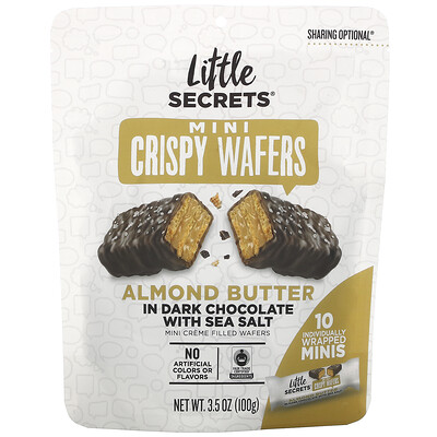 Little Secrets Mini Crispy Wafers, Almond Butter in Dark Chocolate with Sea Salt, 10 Individually Wrapped Minis, 3.5 oz (100 g)