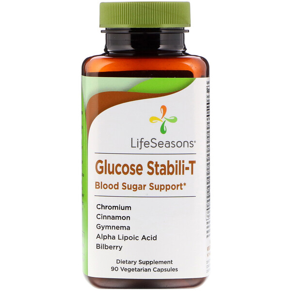 LifeSeasons, Glucose Stabili-T لتعزيز سكر الدم، 90 كبسولة نباتية.