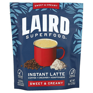 Laird Superfood, Latte Instantâneo, Café + Creme + Adaptogênicos, Doce e Cremoso, 227 g (8 oz)