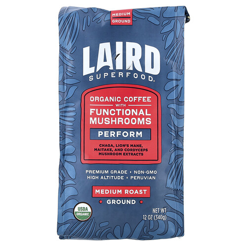 Laird Superfood, Café con hongos funcionales, Perform, Molido, Tostado medio, 340 g (12 oz)