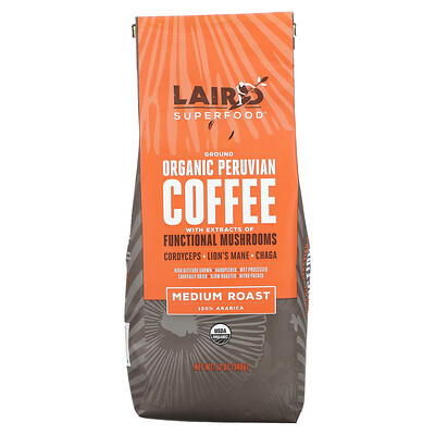 

Laird Superfood, Organic Peruvian Coffee, Ground, Medium Roast, 12 oz (340 g)