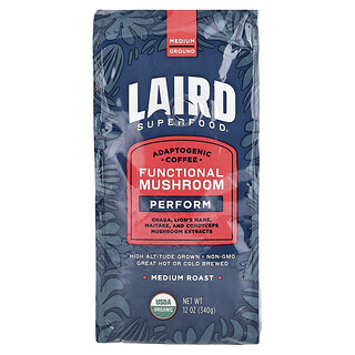 Laird Superfood, Cafea funcțională cu ciuperci, Perform, măcinată, prăjită medie, 12 oz (340 g)