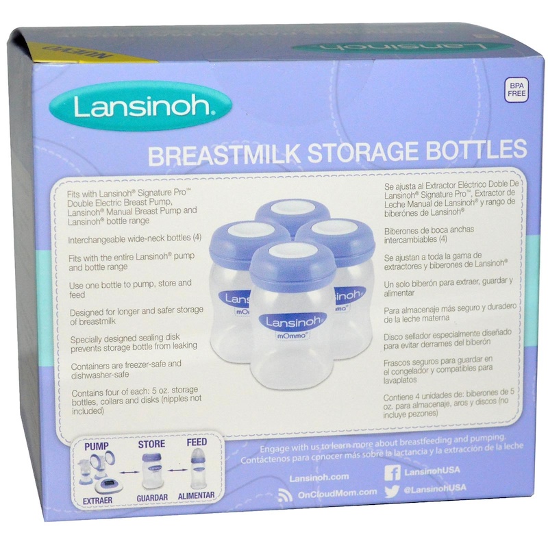 Lansinoh, Breastmilk Storage Bottles, 4 Bottles, 5 oz (160 ml) Each iHerb