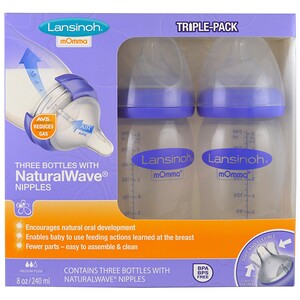 Купить Lansinoh, Бутылки с соской Natural Wave, средний поток, 3 бутылки, по 8 унций (240 мл) каждая  на IHerb