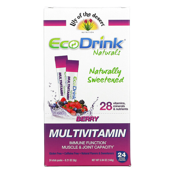 Lily of the Desert‏, EcoDrink Naturals, Multivitamin Drink Mix, Berry, 24 Stick Packs, 0.21 oz (6 g) Each