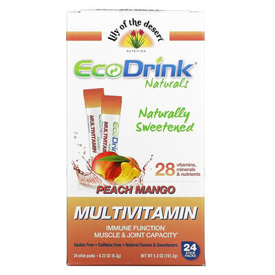 Lily of the Desert EcoDrink Naturals, мультивитаминная смесь для напитков, персик и манго, 24 пакетика в стиках по 6,3 г (0,22 унции)