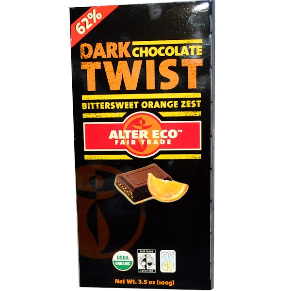 Alter Eco, Dark Twist Chocolate, Bittersweet Orange Zest, 3.5 oz (100 g) (Discontinued Item) 
