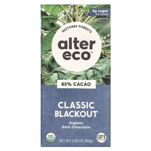 Alter Eco, Organic Dark Chocolate Bar, Bio-Schokoriegel mit dunkler Schokolade, Classic Blackout, 85% Kakao, 80 g (2,82 oz.)