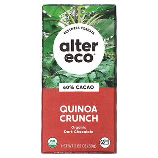 Alter Eco, 有机黑巧克力棒，酥脆藜麦，60% 可可，2.82 盎司（80 克）