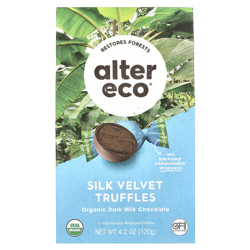Alter Eco, Organic Dark Milk Chocolate, Dunkle Bio-Milchschokolade, Seidensamt-Trüffel, 10 einzeln verpackte Trüffel, 120 g (4,2 oz.)