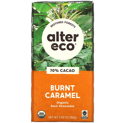 Alter Eco органический черный шоколад, жженая карамель, 70% какао, 80 г (2,82 унции)
