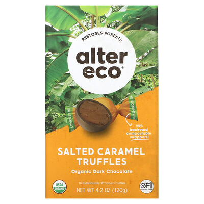 Alter Eco Органические соленые трюфели с карамелью, темный шоколад, 4,2 унции (120 г)