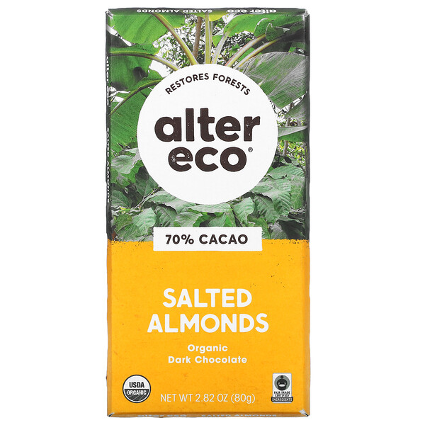 Alter Eco‏, لوح شوكولاتة داكنة عضوية، لوز مملح، 70% كاكاو، 2.82 أونصة (80 جم)