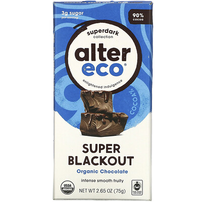 Alter Eco Organic Chocolate Bar, Super Blackout, 2.65 oz (75 g)