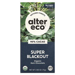 Батончик органічного чорного шоколаду, Super Blackout, 90 % какао, 75 г (2,65 унції)