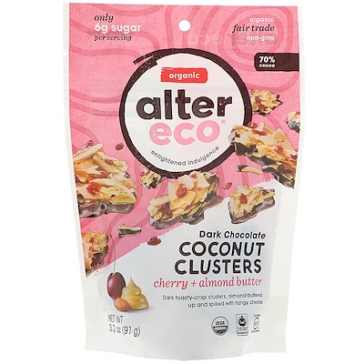 

Dark Chocolate Coconut Clusters, Cherry + Almond Butter, 70% Cocoa, 3.2 oz (91 g)