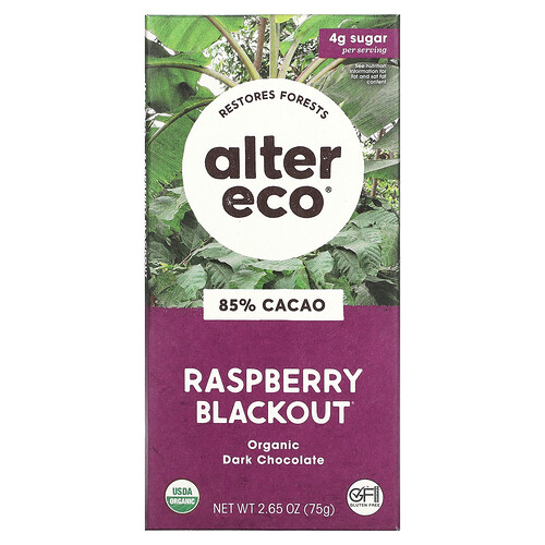 Alter Eco, Dunkle Bio-Schokoladentafel, Himbeere Blackout, 85% Kakao, 75 g (2,65 oz.)